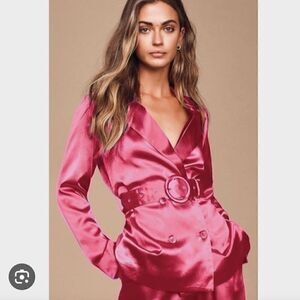 Charlie Holiday Pink Satin Double Breasted Belted Blazer